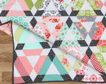 Hopscotch Triangle Quilt – Modern Cotton Throw Quilt, Handmade