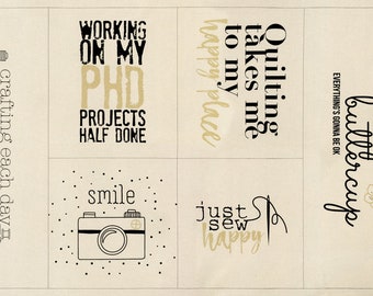 Zen Chic Sew Happy Canvas Natural Gold Positive Vibes Only Panel SKU 1750 15CVM