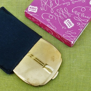KIGU Boxed Brass Convertible Powder Compact with Engine-turned Design, Rounded Square with Corner Indents, BNIB 614 Series, Vintage 1970s