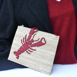 OASIS Abendtasche / Make-up-Kosmetiktasche mit rotem Hummer-Design, Vintage-Stil