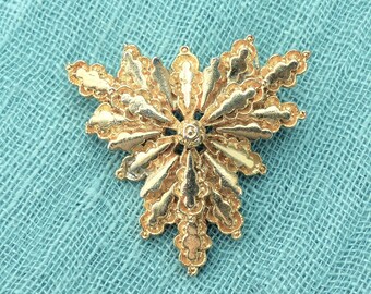 WEST Gold-plated Layered Triangular Brooch, Abstract Modernist Pin, Vintage 1980s