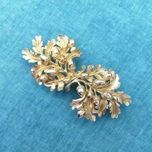 MIMI DI NISCEMI Gold-plated Acorns & Oak Leaves Belt Buckle, Large Leafy Double Buckle, Vintage 1979
