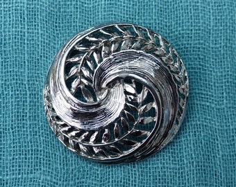 Vintage 80s Silvertone Circular Spiral Swirl  Disc Brooch
