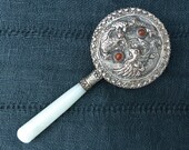 VINTAGE 1960s - Oriental, Probably Chinese, Jade and Tibetan Silver Hand Mirror