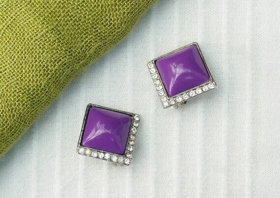 Vintage 1960s Silver-tone Clear Diamanté & Purple… - image 8