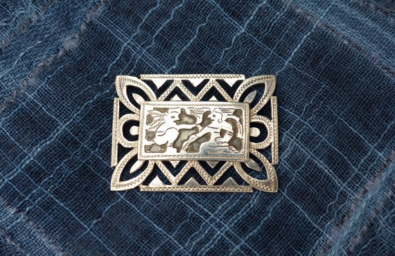 GUATAMALA 900 Silver Etched Rectangular Brooch wi… - image 9