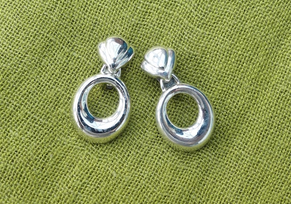 NAPIER Rhodium-plated Oval Dangly Clip-on Earring… - image 1