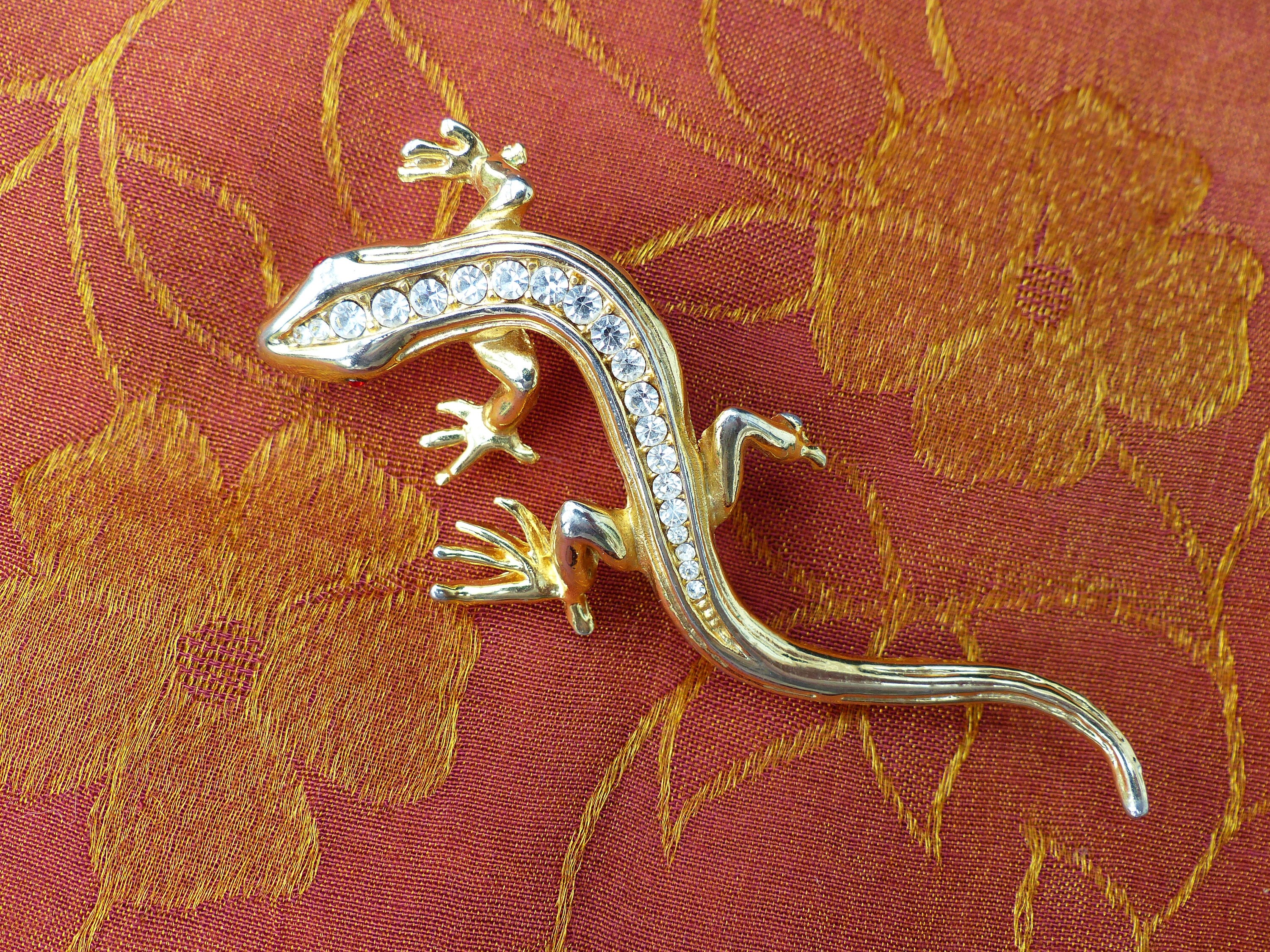 Vintage 1980s Gold Plated Lizard Brooch Studded With Crystal - Etsy UK