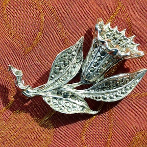 Vtg 1940s STERLING MARCASITE Lily Flower Brooch - Etsy