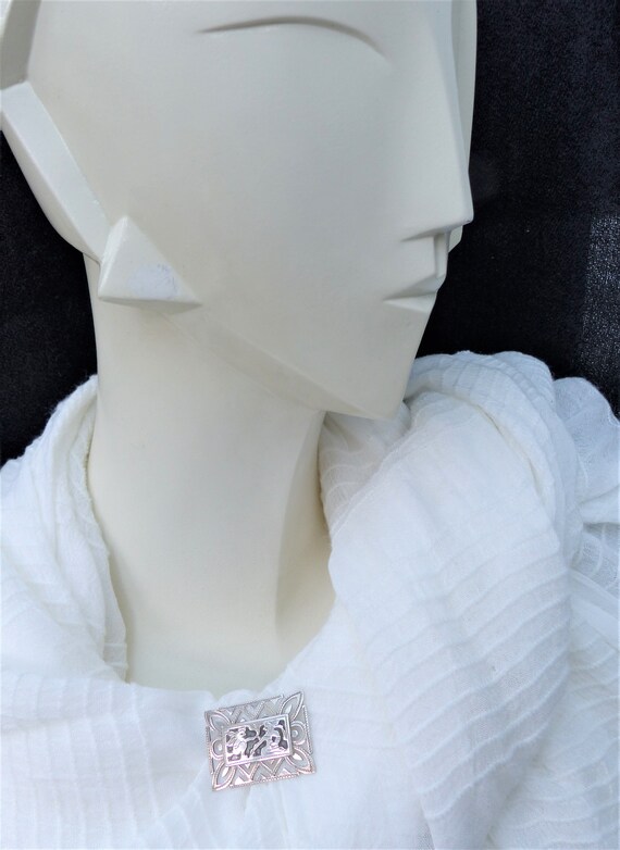 GUATAMALA 900 Silver Etched Rectangular Brooch wi… - image 3