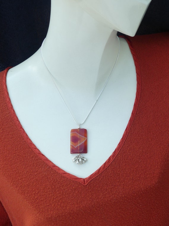 OOAK  Vintage 1990s Rectangular Orangey-red Bande… - image 6