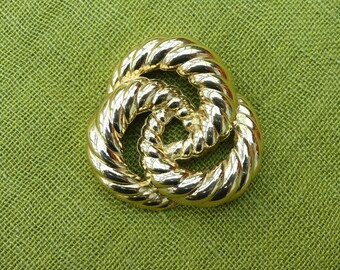 Vintage 1980s Gold-plated Ribbed Trefoil Knot Brooch