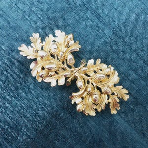 MIMI DI NISCEMI Gold-plated Acorns & Oak Leaves Belt Buckle, Large Leafy Double Buckle, Vintage 1979