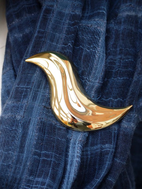 SPHINX Gold-plated Abstract Bird S-Curve Brooch, … - image 8