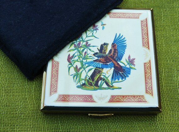 KIGU Square Brass Powder Compact with Blue Bird D… - image 3