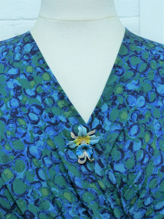 Vintage 1940s Turquoise Blue & Yellow Cold-painte… - image 7