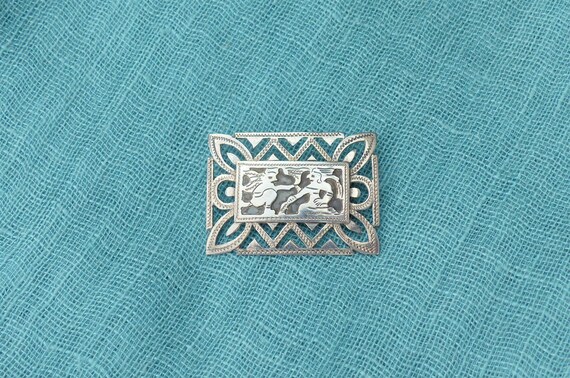 GUATAMALA 900 Silver Etched Rectangular Brooch wi… - image 5