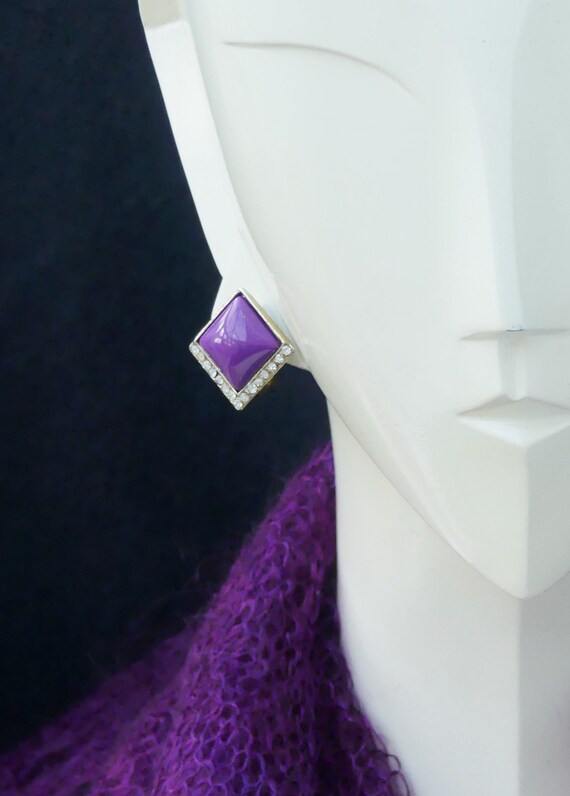 Vintage 1960s Silver-tone Clear Diamanté & Purple… - image 2