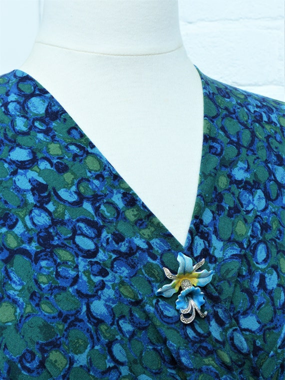 Vintage 1940s Turquoise Blue & Yellow Cold-painte… - image 8