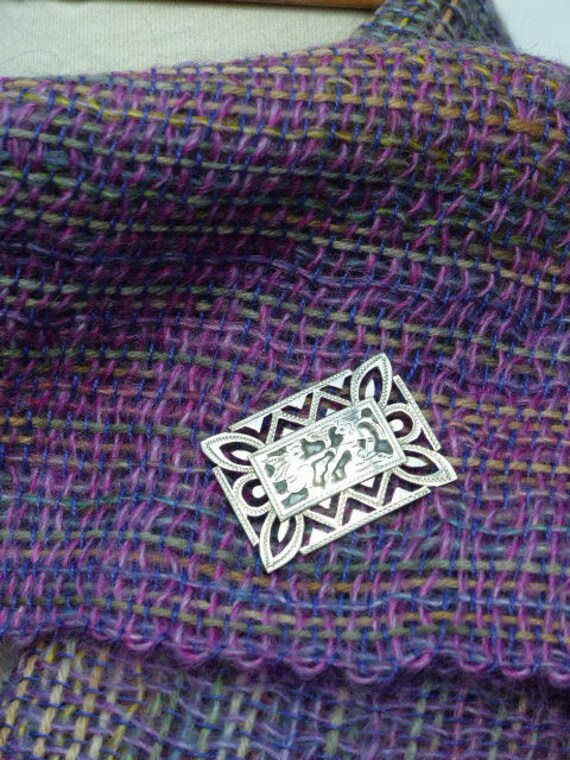 GUATAMALA 900 Silver Etched Rectangular Brooch wi… - image 7