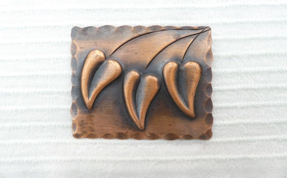 REBAJES Large Rectangular Copper Brooch With Thre… - image 1