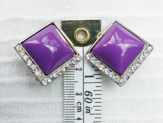 Vintage 1960s Silver-tone Clear Diamanté & Purple… - image 10