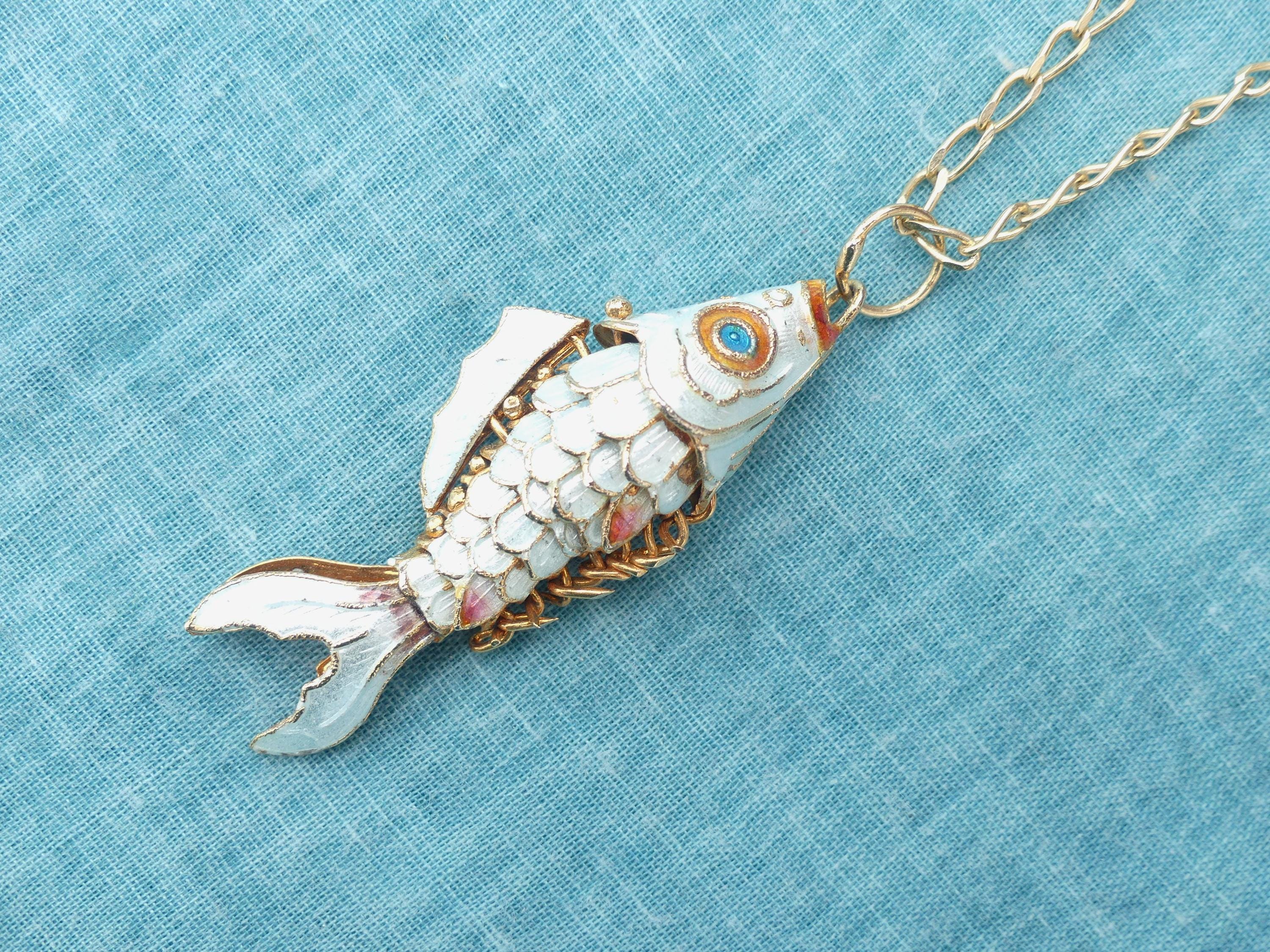 アンティークビンテージフィリグリーネックレストップシルバー刻印魚