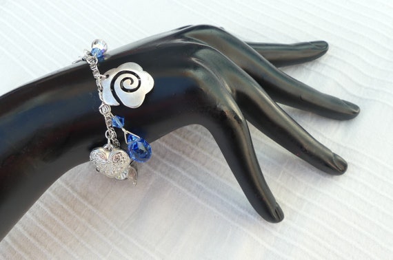 OOAK Silvertone Charm Bracelet, Millefiori Glass,… - image 2