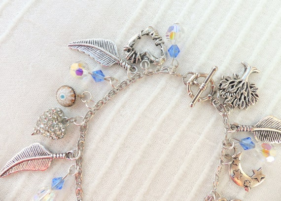 OOAK Silvertone Charm Bracelet, Millefiori Glass,… - image 6
