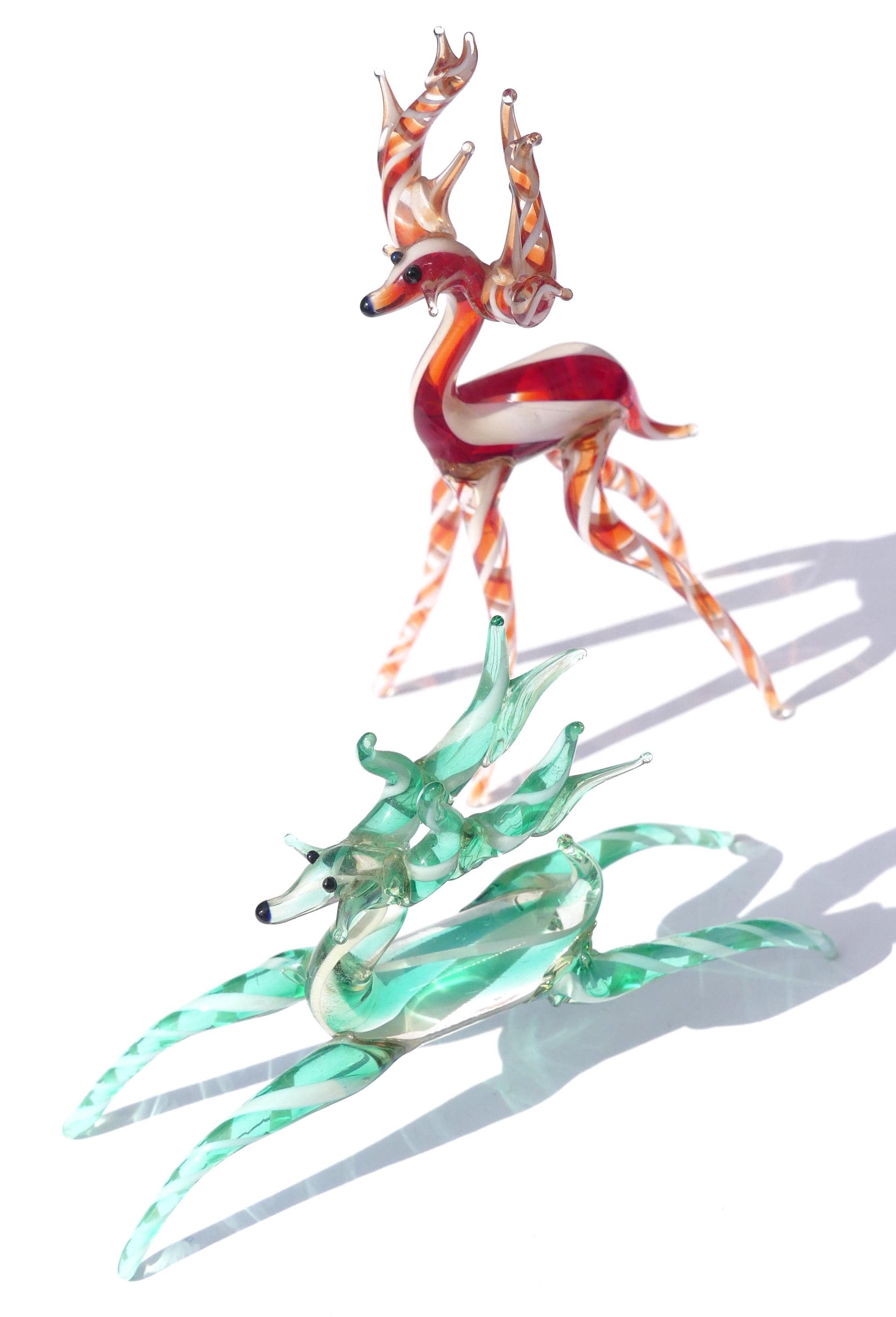 Murano-style Red Stripey Deer, Lampwork Glass Miniature, Orangey