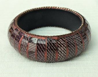 Vintage 1980s Purple-brown Acrylic & Copper Resin Mosaic Bangle