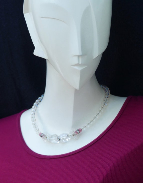 Vintage 1950s/60s Art Deco Style Clear & Pink Acr… - image 4