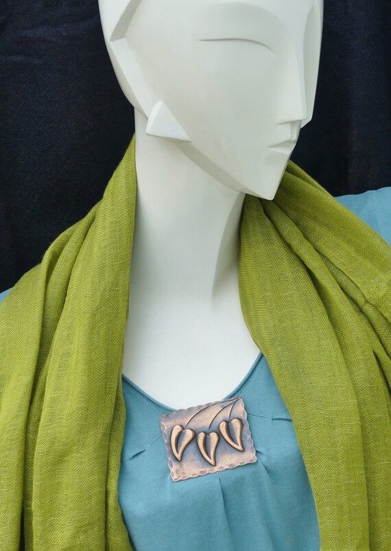 REBAJES Large Rectangular Copper Brooch With Thre… - image 3