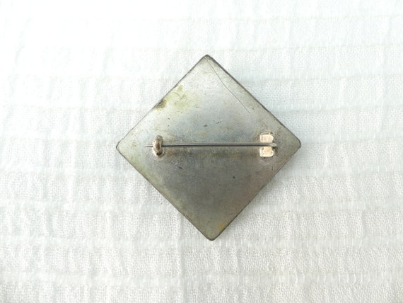 Edwardian Etched Pewter Diamond-shaped Brooch Wit… - image 9