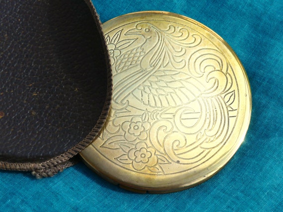 CLEFF Large Heavy Brass Powder Compact With Exoti… - image 8