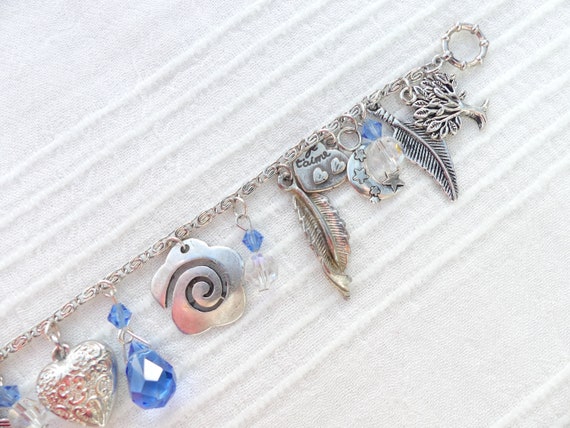 OOAK Silvertone Charm Bracelet, Millefiori Glass,… - image 9