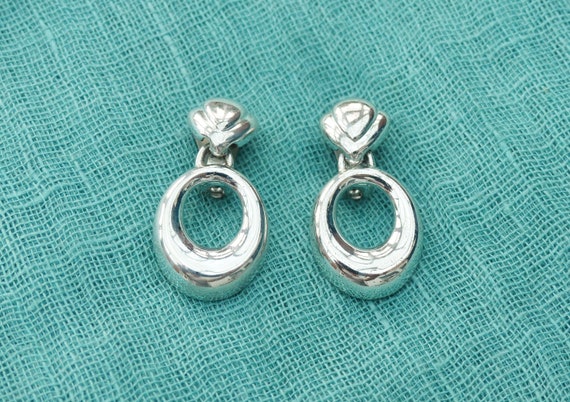 NAPIER Rhodium-plated Oval Dangly Clip-on Earring… - image 8