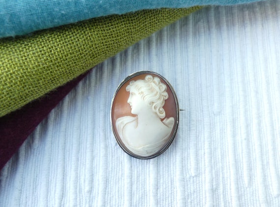 Antique Victorian Silver-Plated Real Shell Cameo … - image 1