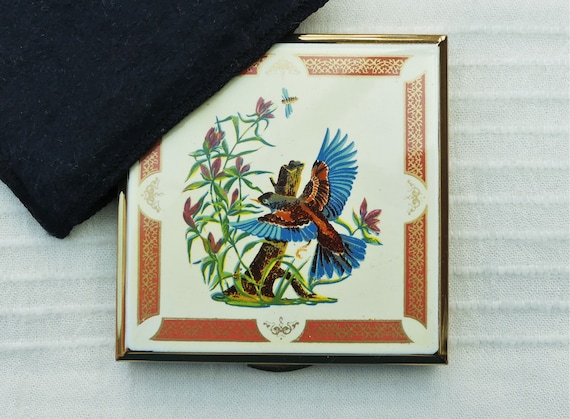 KIGU Square Brass Powder Compact with Blue Bird D… - image 2