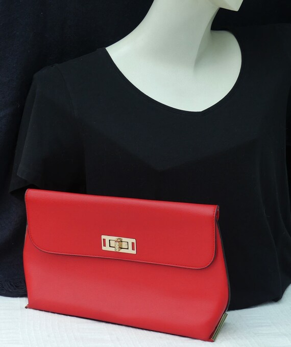 DOROTHY PERKINS Bright Red Faux Leather Bag With Black Edging Chrome Twist Knob Clasp Vintage 1990s Etsy Australia