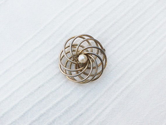 Vintage 1950s Gold-tone Spiral Atomic Brooch With… - image 7