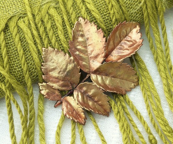 Vintage 1970s Small Copper-dipped Rose Leaf Brooc… - image 9