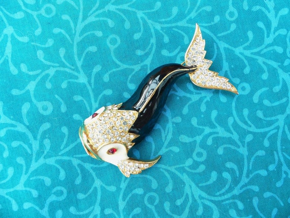 Broche Poisson Exotique Dorée - Bijou Vintage - Occasion Excellent État