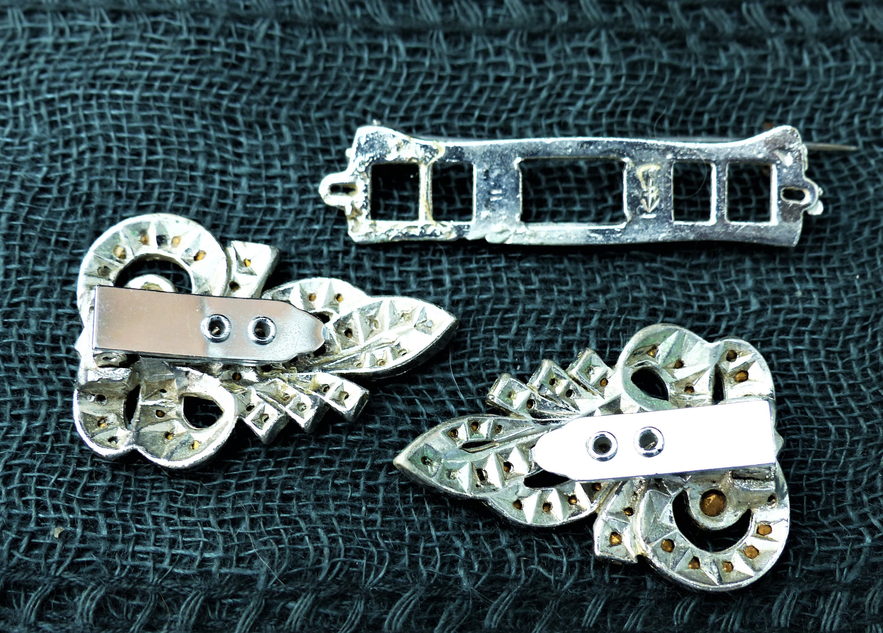 Vintage 1930s Clear Crystal Diamanté Duette Clip, Two Dress