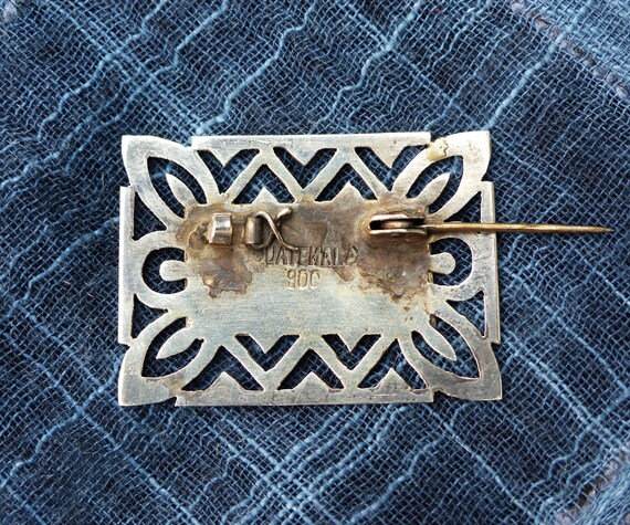 GUATAMALA 900 Silver Etched Rectangular Brooch wi… - image 10