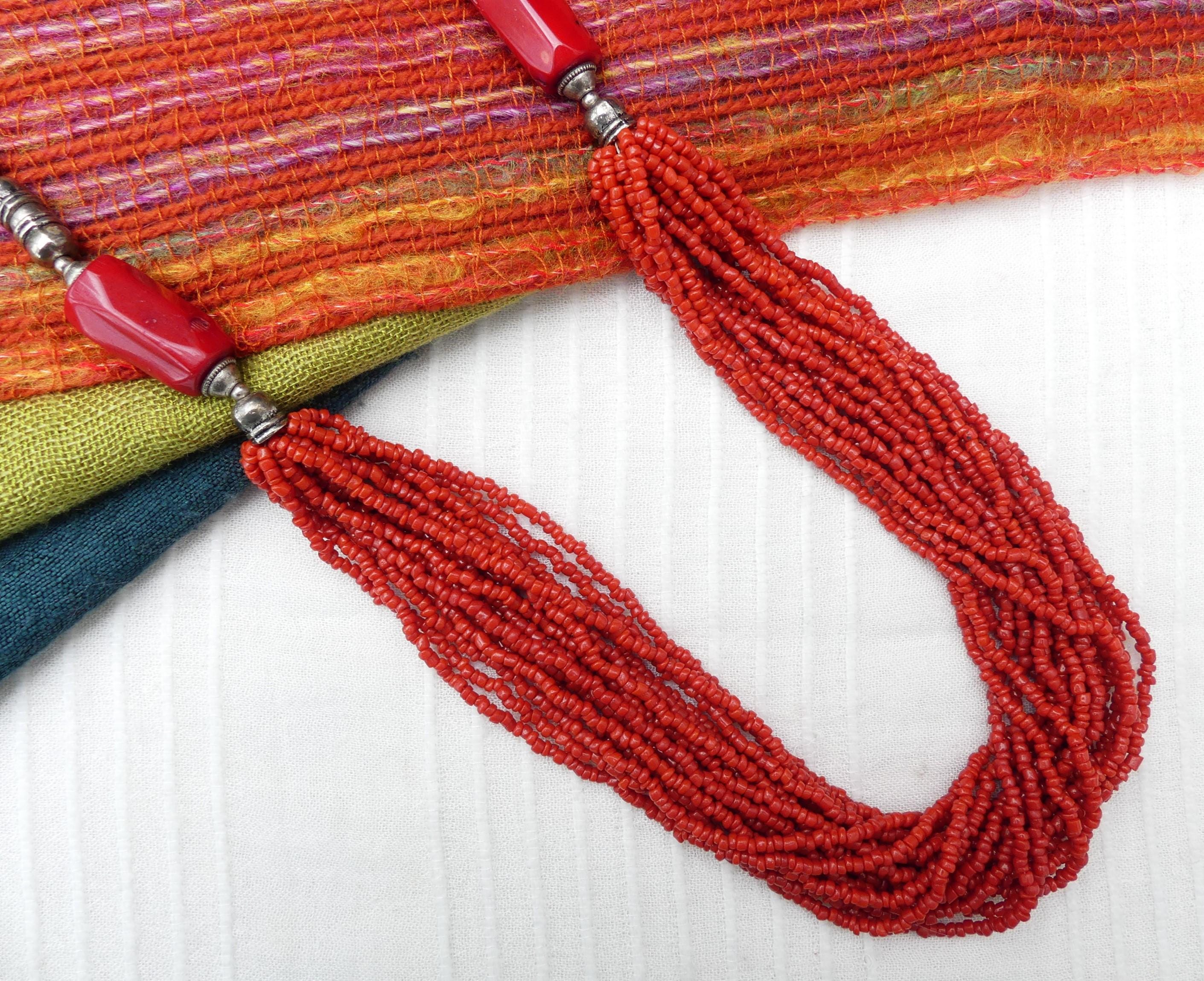 ヴィンテージ 1990 年代 レッド ガラス シード ビーズ & コーラル