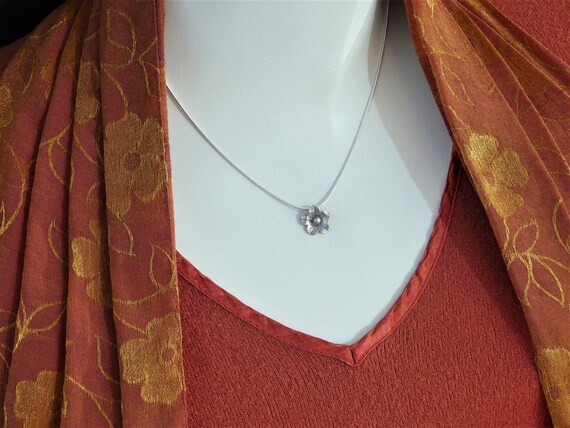 Vintage 1990s Tiny Silver-Plated Flower Pendant o… - image 2