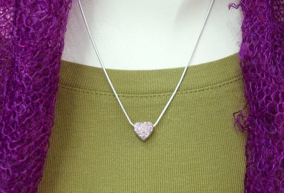 Pendentif Coeur Argenté Avec Strass Rose - Bijou Fantaisie - Neuf Sans Emballage