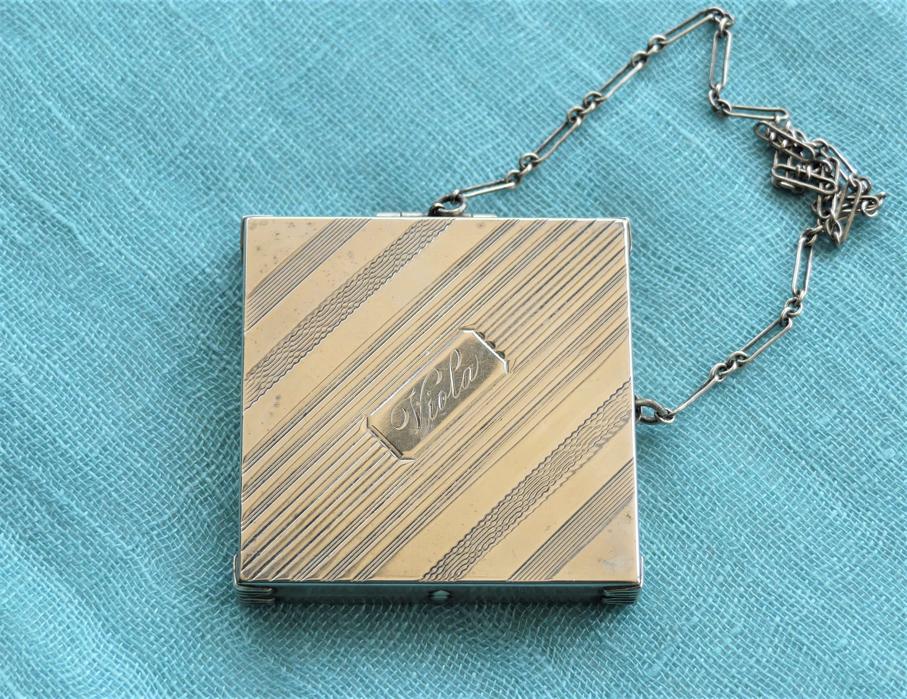 A*A様 DECI Compact Square Practical Walle Vintage 1920s Art Deco Square Powder Compact With Rotating