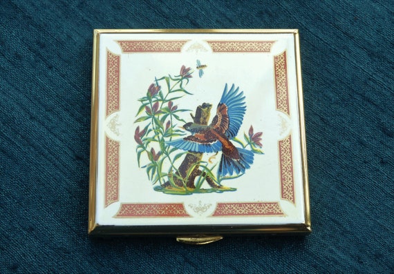 KIGU Square Brass Powder Compact with Blue Bird D… - image 1